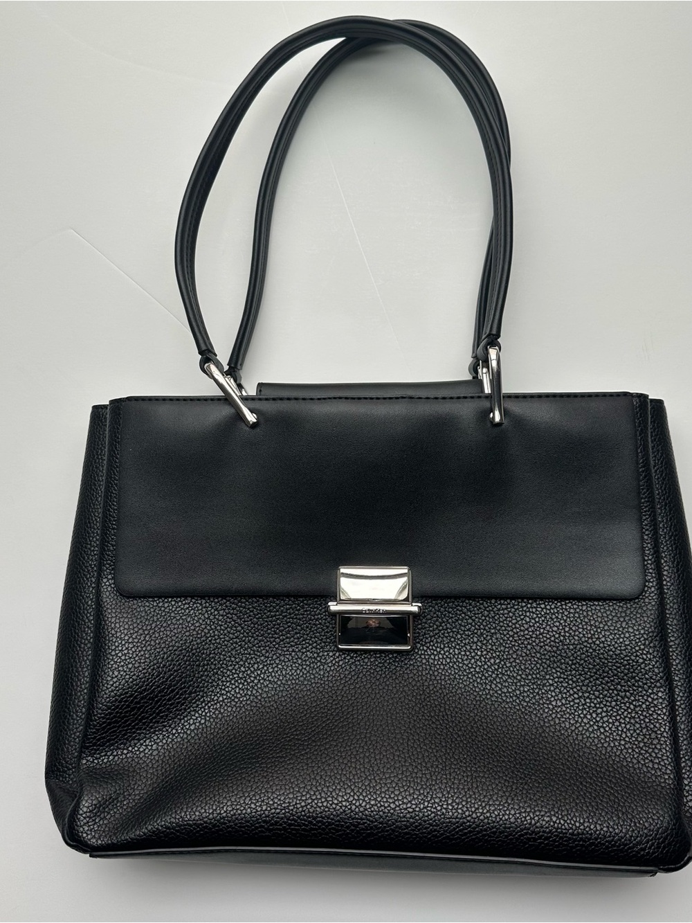 Clove Push-Lock Triple Compartment Tote Bag Faux Leather